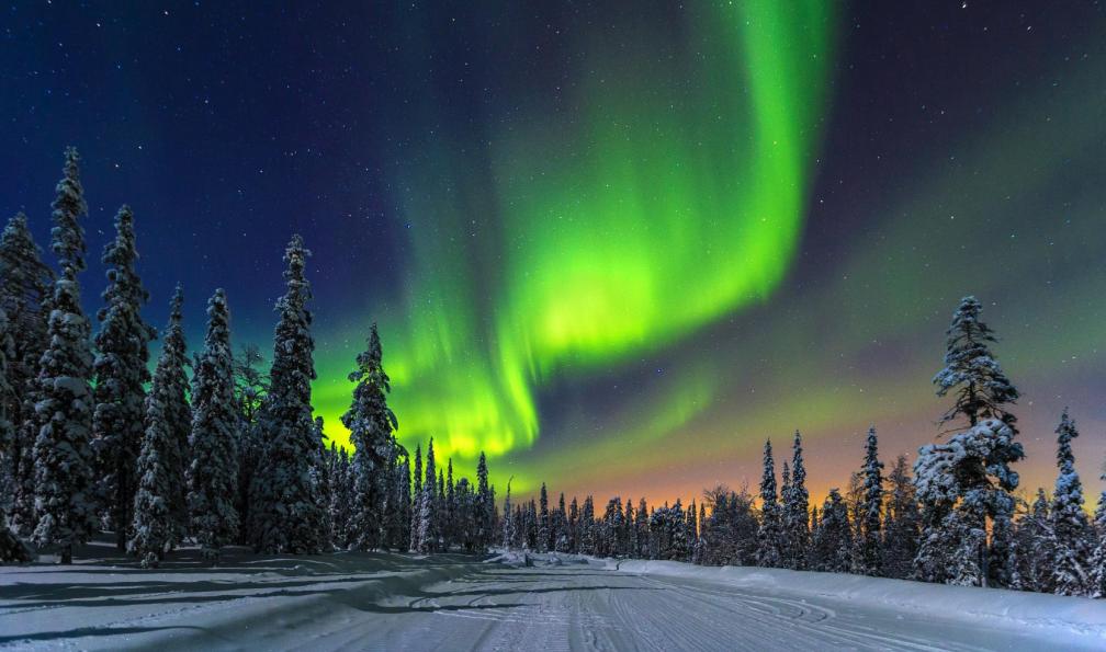 Istock - Aurore boréale au-dessus de la forêt et d'une piste de ski, Suède. - Voyages en Suède Voyages en Suède