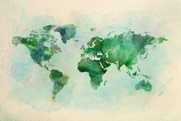 © Istock Niseri N Carte du monde aquarelle