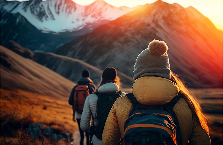 © Adobe Stock - Adin Groupe de 3 randonneurs de dos
